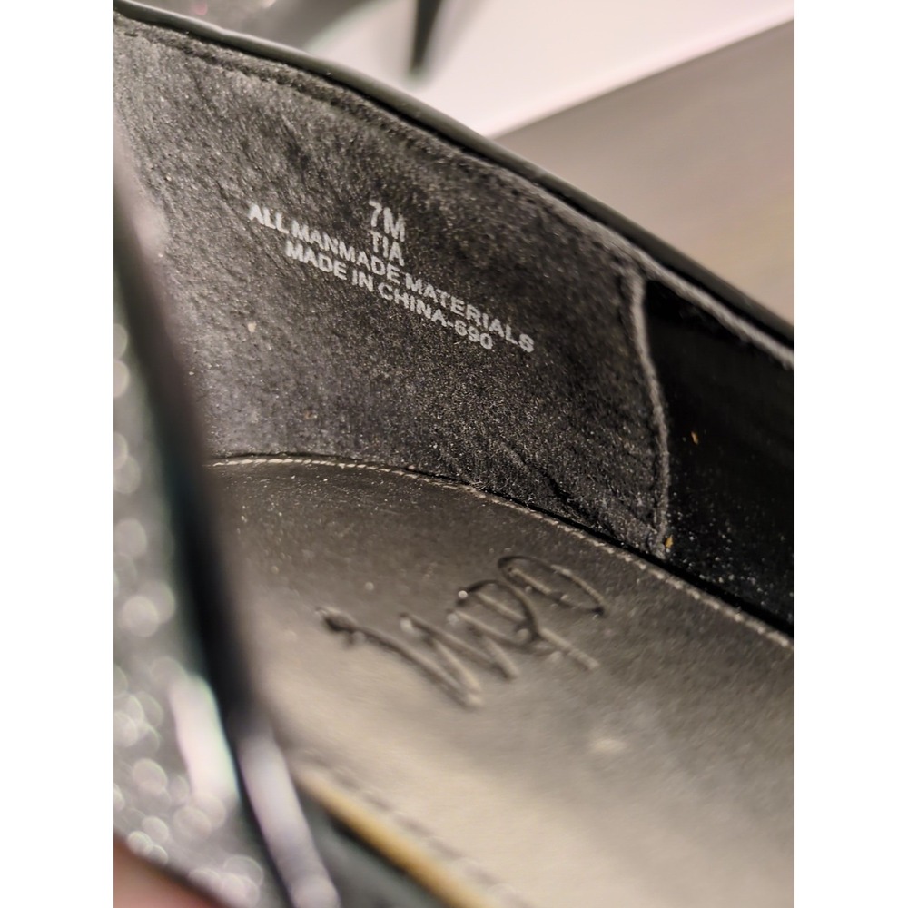 IMPO VTG‎ Black Heels SZ 7 Patent Leather Glitter Open Toe Bow Accent Pumps - Picture 8 of 8